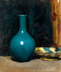 Stilleven met blauwe pot en gevouwen doek, eind jaren 1880